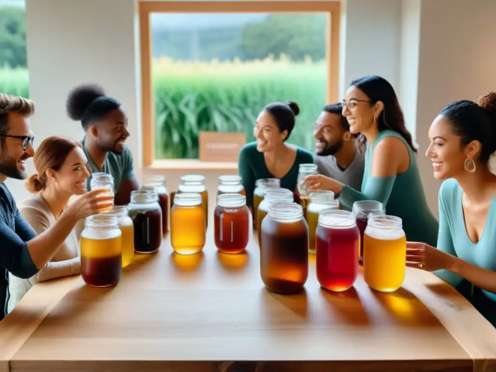 Grupo diverso disfruta kombucha sin gluten