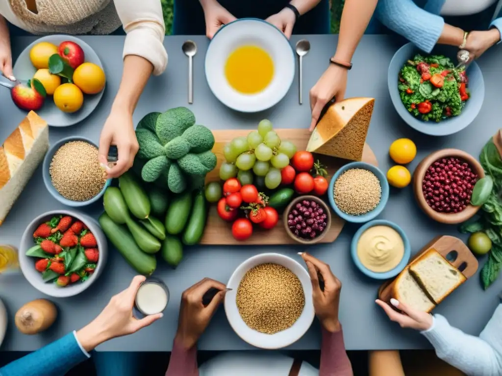 Un grupo diverso disfruta de una mesa llena de alimentos sin gluten