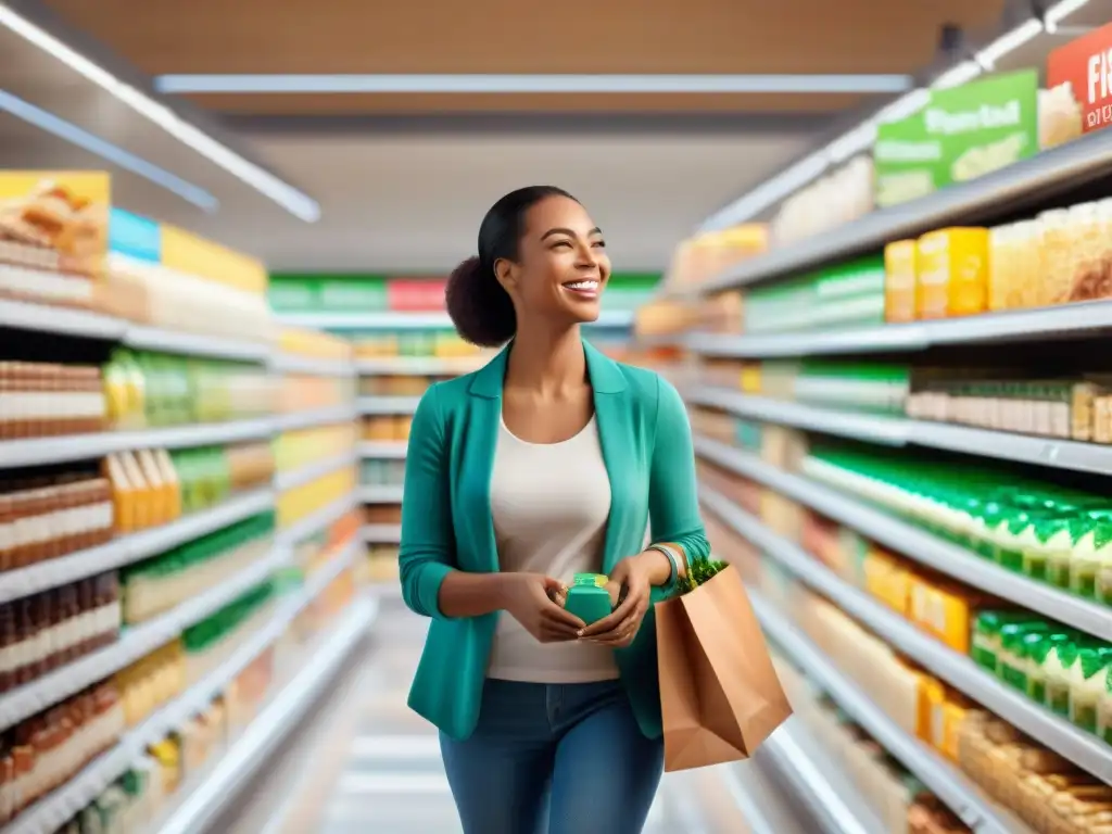 Grupo diverso disfruta comprando en pasillo de productos sin gluten de calidad en supermercado moderno y bien iluminado