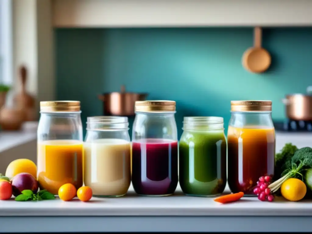 Un grupo diverso de personas disfruta de bebidas probióticas caseras sin gluten en una acogedora cocina