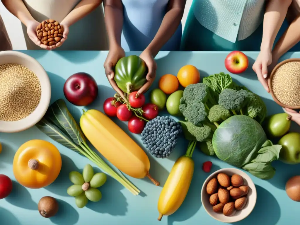 Un grupo diverso de personas prepara una comida saludable juntos, mostrando la importancia de una dieta equilibrada para quienes padecen deficiencia de vitaminas en celíacos