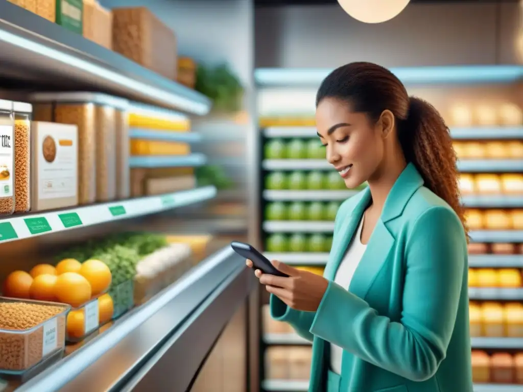 Un grupo diverso de personas de distintas edades y etnias utiliza aplicaciones móviles para celíacos en una cocina moderna