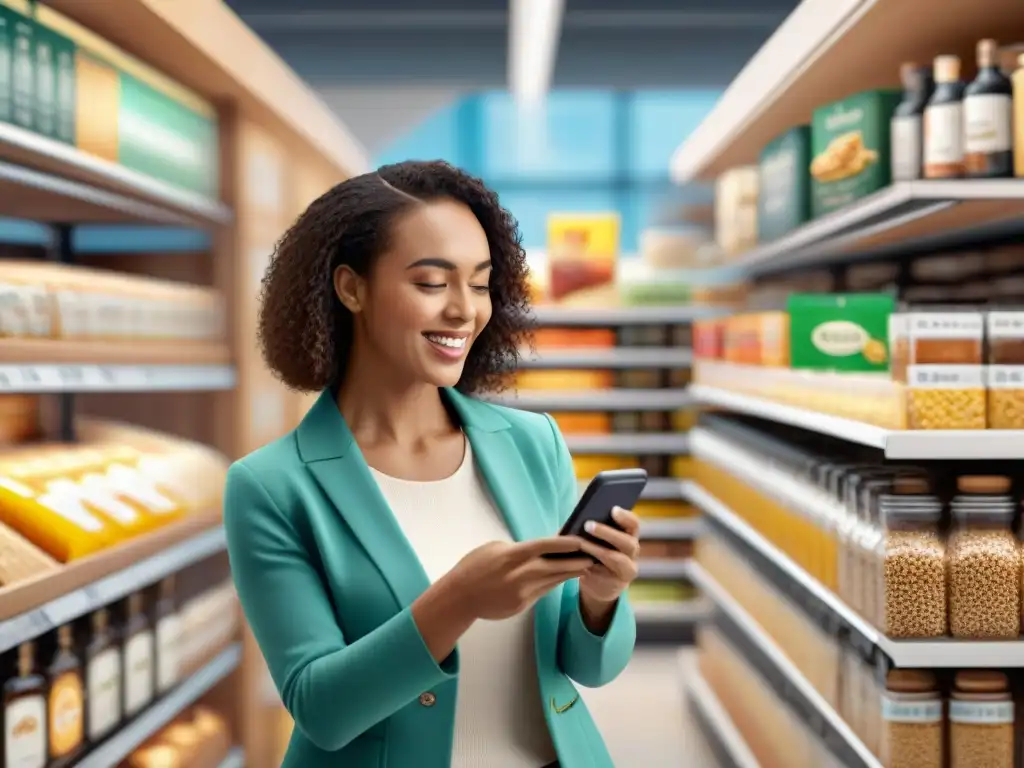 Un grupo diverso de personas emocionadas usando aplicaciones para celíacos sin gluten en sus celulares