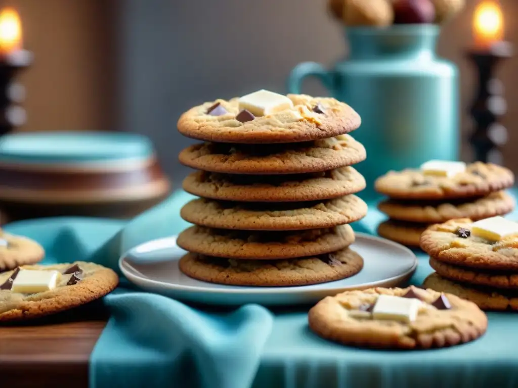 Un grupo diverso de personas sonríe y disfruta de galletas sin gluten en una mesa bellamente decorada, creando una atmósfera de alegría y satisfacción