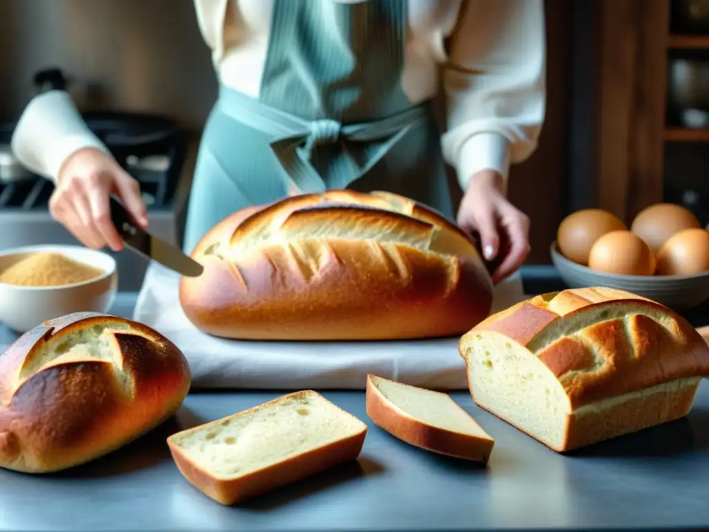 Un grupo diverso de personas hornea pan sin gluten en una cocina acogedora, disfrutando de recetas innovadoras