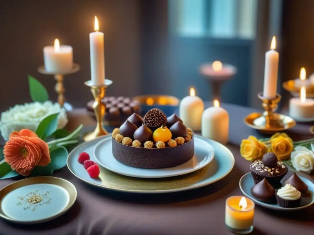 Un grupo diverso de personas sonríe y disfruta de trufas sin gluten en una mesa elegante y decorada