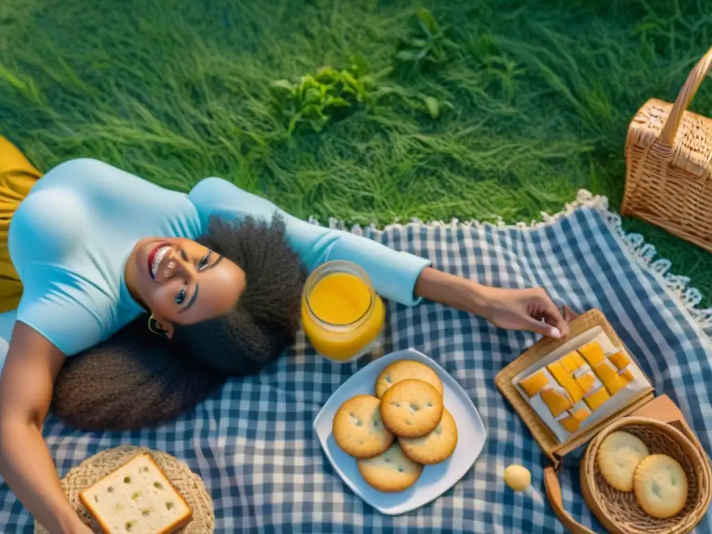 Grupo diverso disfruta de picnic con productos sin gluten procesados en parque