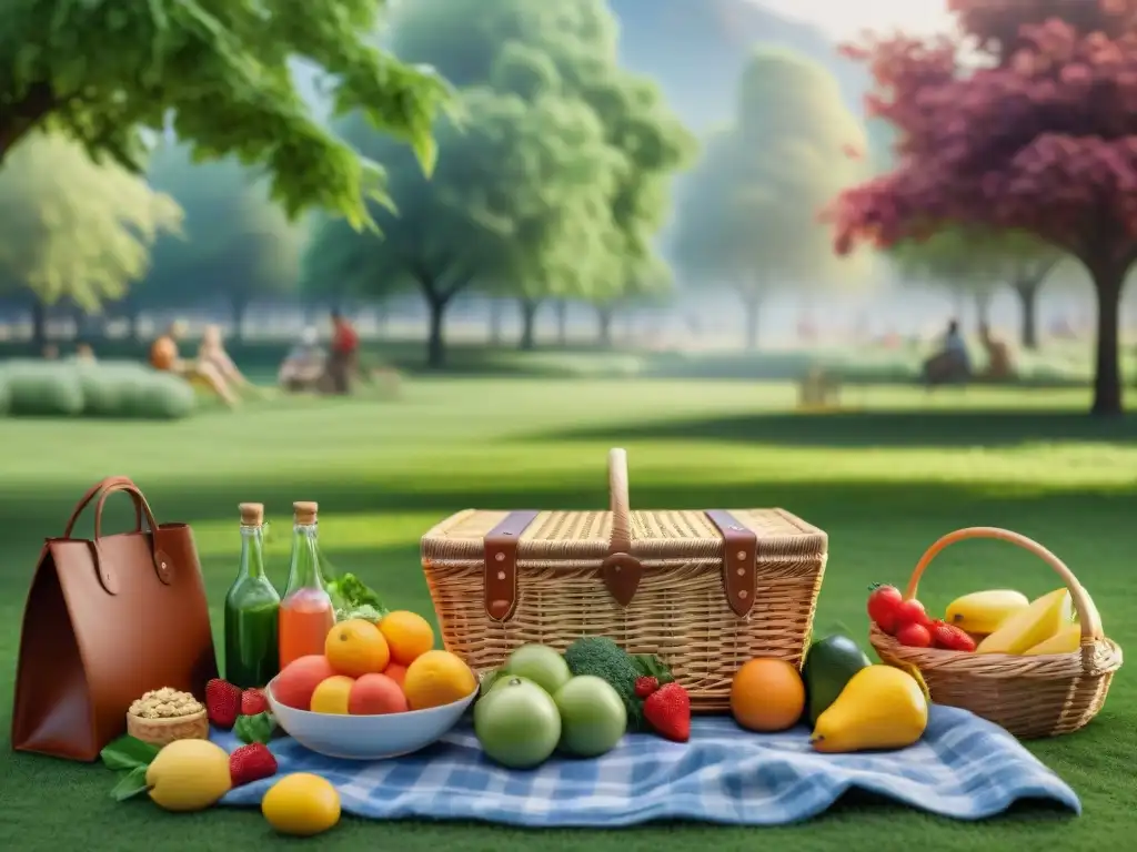 Un grupo diverso disfruta de un picnic saludable sin gluten ni carbohidratos en un parque soleado