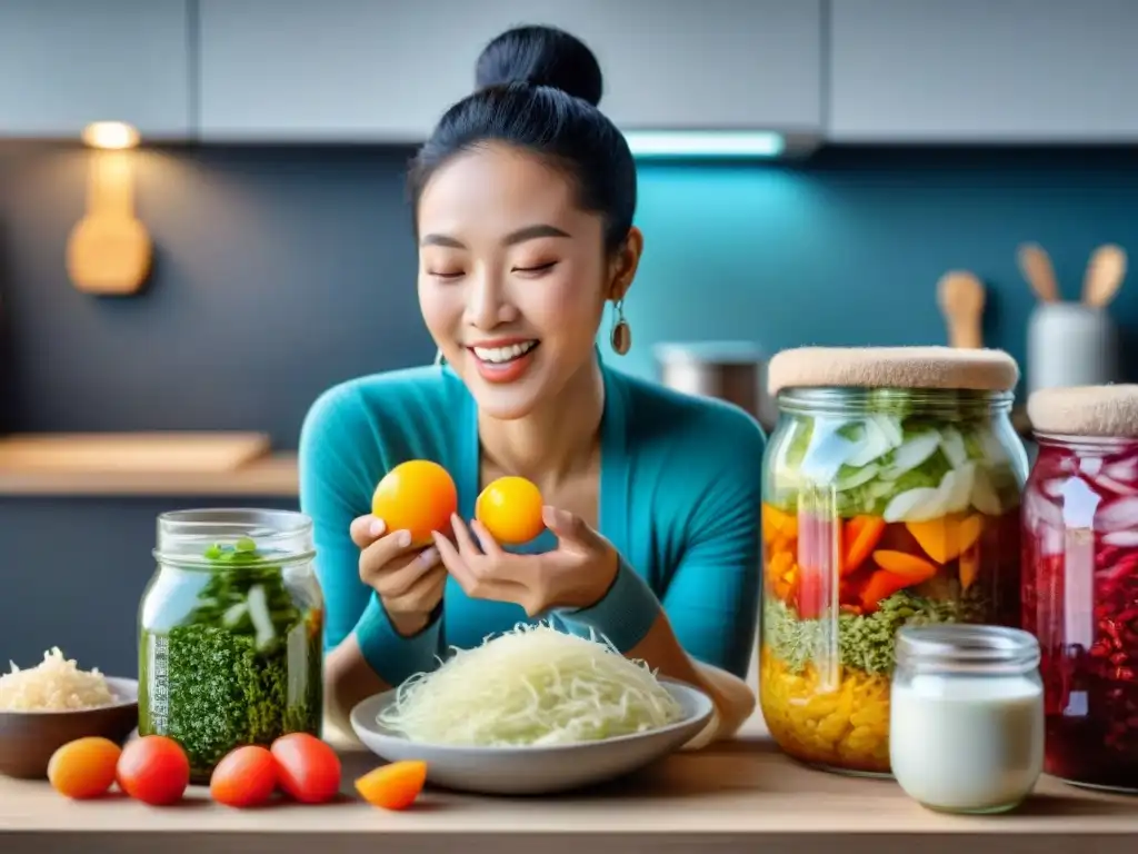 Un grupo diverso disfrutando probióticos sin gluten para salud en la cocina