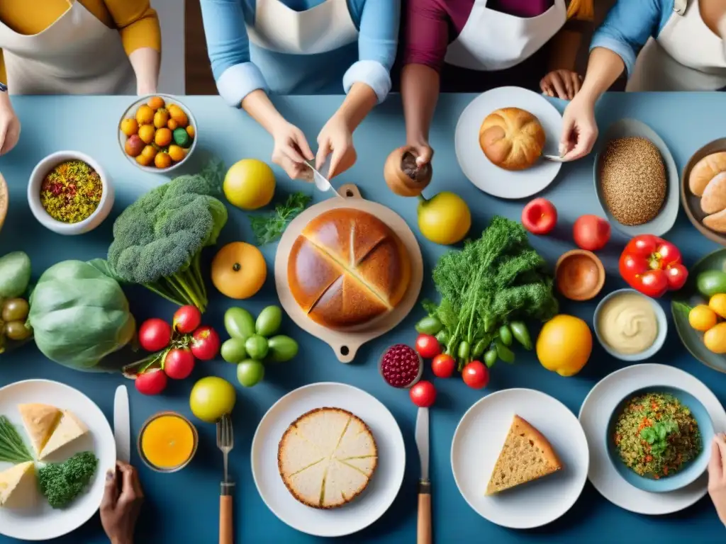 Grupo diverso disfrutando de recetas sin gluten para celíacos en ambiente cálido y acogedor