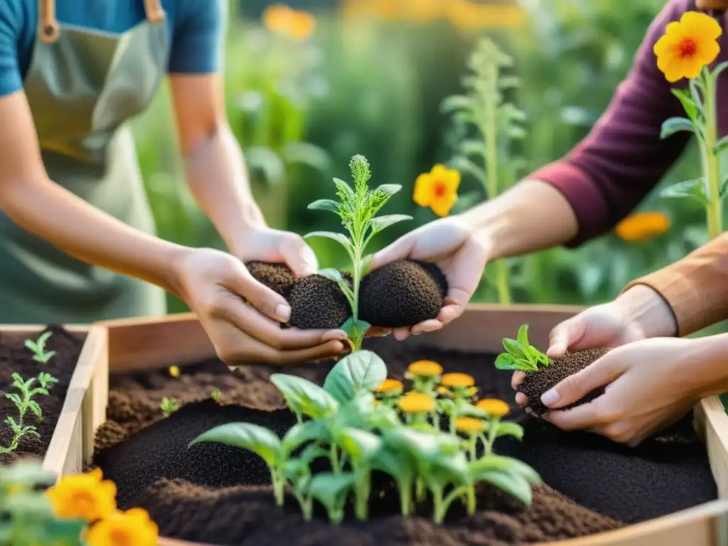 Sembrando alegría y diversidad: comunidad cultivando semillas glutenfree Un grupo diverso planta semillas sin gluten beneficios en un jardín colorido y exuberante bajo el sol brillante