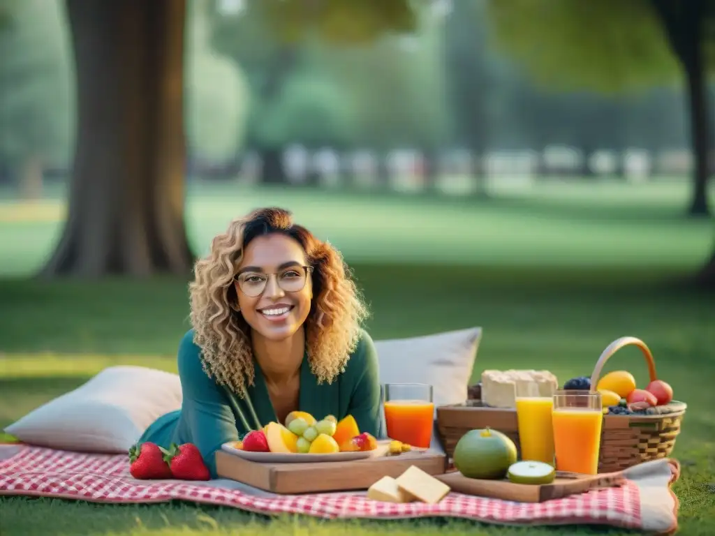 Un grupo diverso disfruta de snacks sin gluten saludables en un picnic en un parque verde y soleado