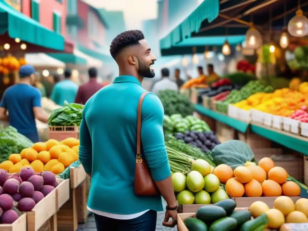 Grupo diverso disfruta comprando suplementos para dieta sin gluten en animado mercado al aire libre