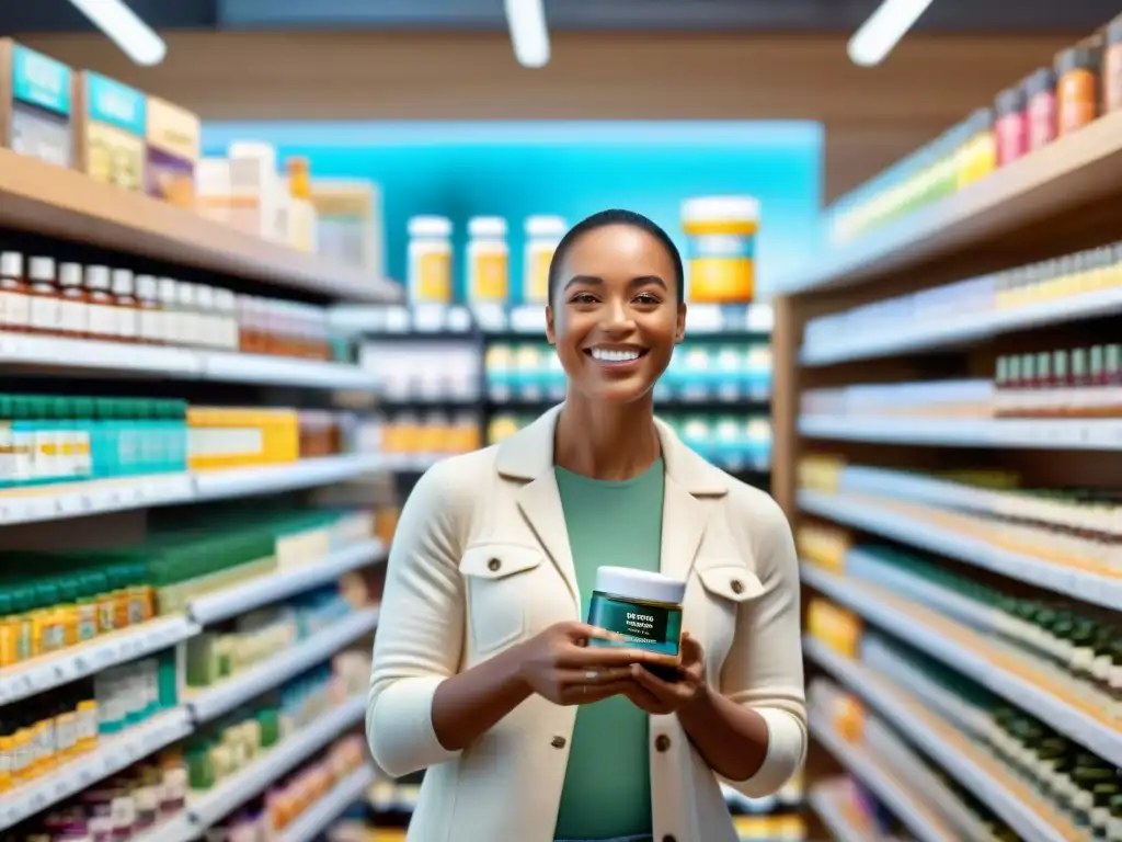 Un grupo diverso selecciona suplementos sin gluten seguros en tienda saludable