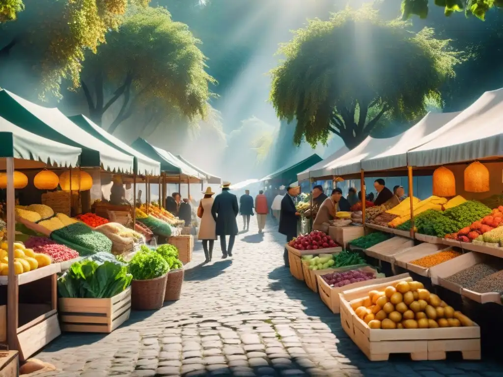 Grupo diverso de viajeros con celiaquía explorando mercado al aire libre, disfrutando de sabores sin gluten