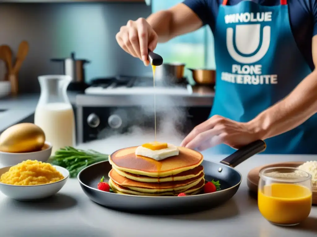 Un grupo variado de personas cocina en una cocina moderna sin gluten, rodeados de ingredientes frescos y electrodomésticos