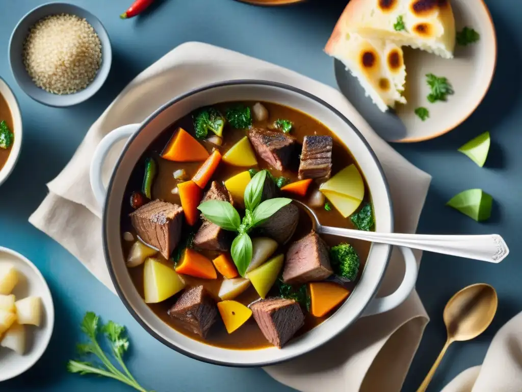 Un guiso sin gluten cocinado lentamente: verduras vibrantes, carne tierna y hierbas aromáticas en un caldo sabroso