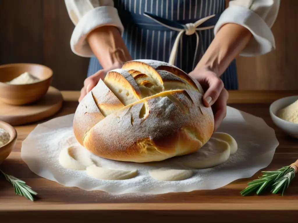 Las hábiles manos del chef amasan la masa madre sin gluten en una escena inspiradora y artesanal