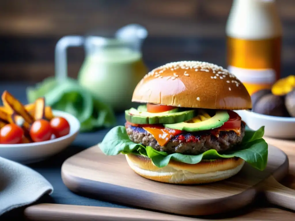 Hamburguesa sin gluten saludable en un café acogedor y moderno