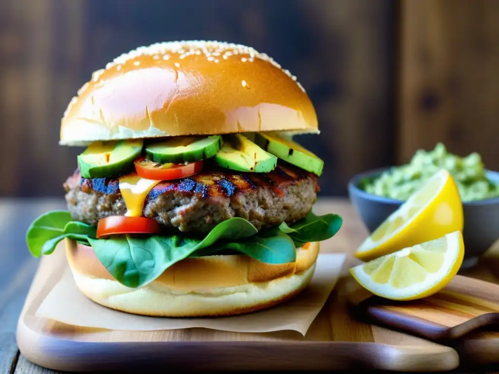 Hamburguesas sin gluten saludables en una deliciosa presentación con ingredientes frescos y coloridos