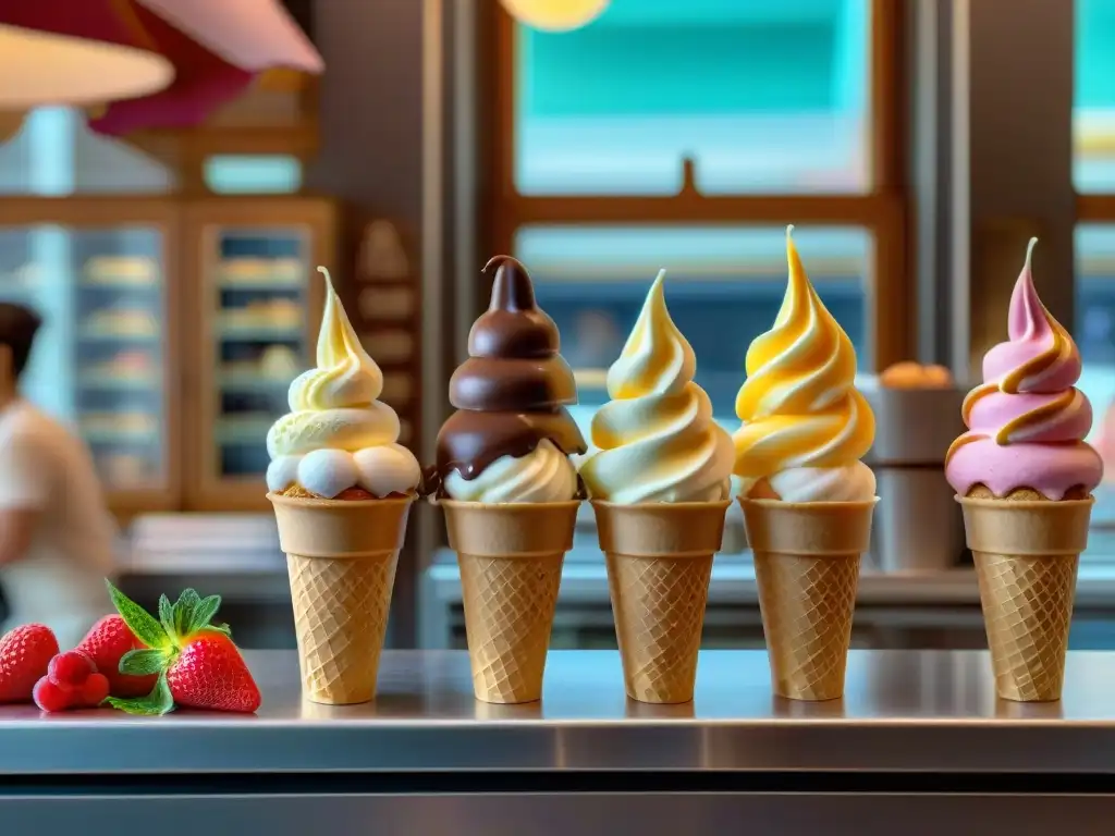 Helados sin gluten creativos en vibrante tienda llena de coloridas delicias y clientes felices