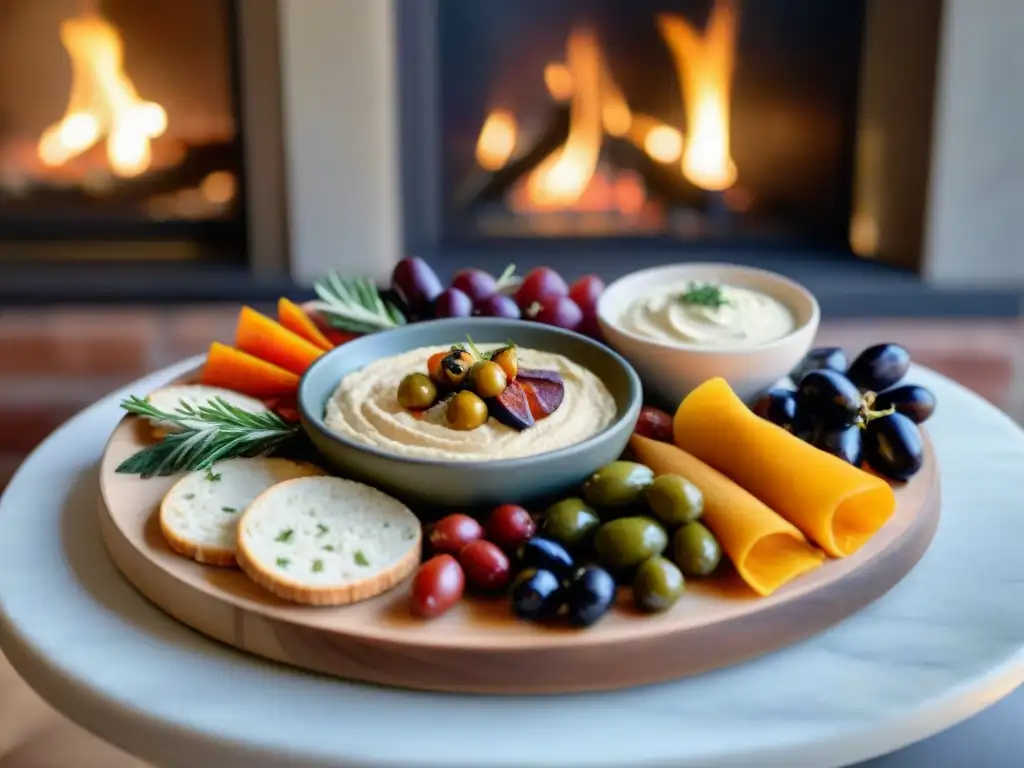 Una hermosa bandeja de tapas sin gluten en un ambiente acogedor de invierno