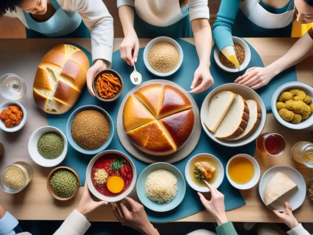 Encuentro feliz con alimentos fermentados sin gluten Un hogar acogedor donde amigos disfrutan de alimentos fermentados sin gluten, destacando beneficios digestibilidad