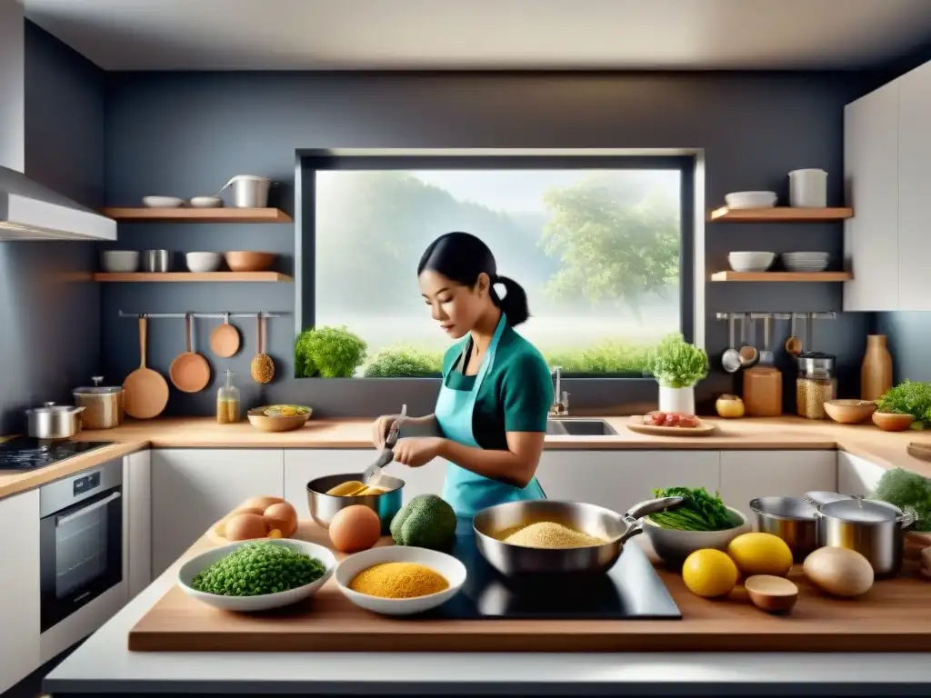 Un hogar unido preparando una comida sin gluten, demostrando coordinación y calidez