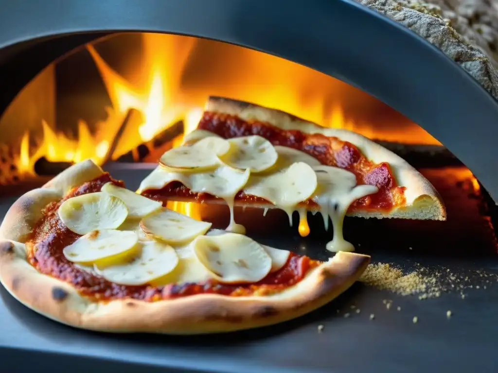 Del horno de piedra emerge una sabrosa pizza sin gluten crujiente y dorada