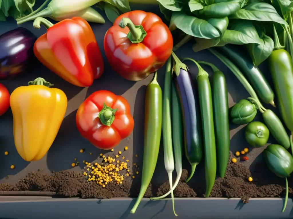 Un huerto sin gluten para cocinar: un jardín vibrante y diverso con vegetales orgánicos y coloridos, bañados por la luz dorada del atardecer