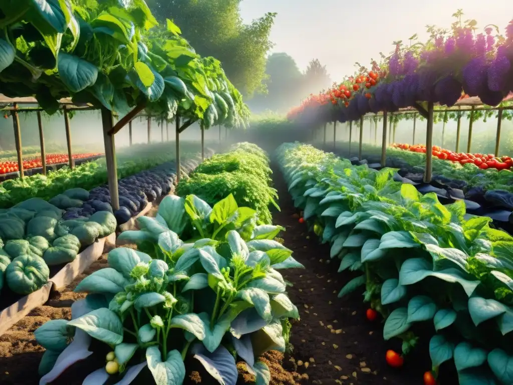 Un huerto sin gluten planificación rebosante de coloridas frutas y verduras, bañado por el sol