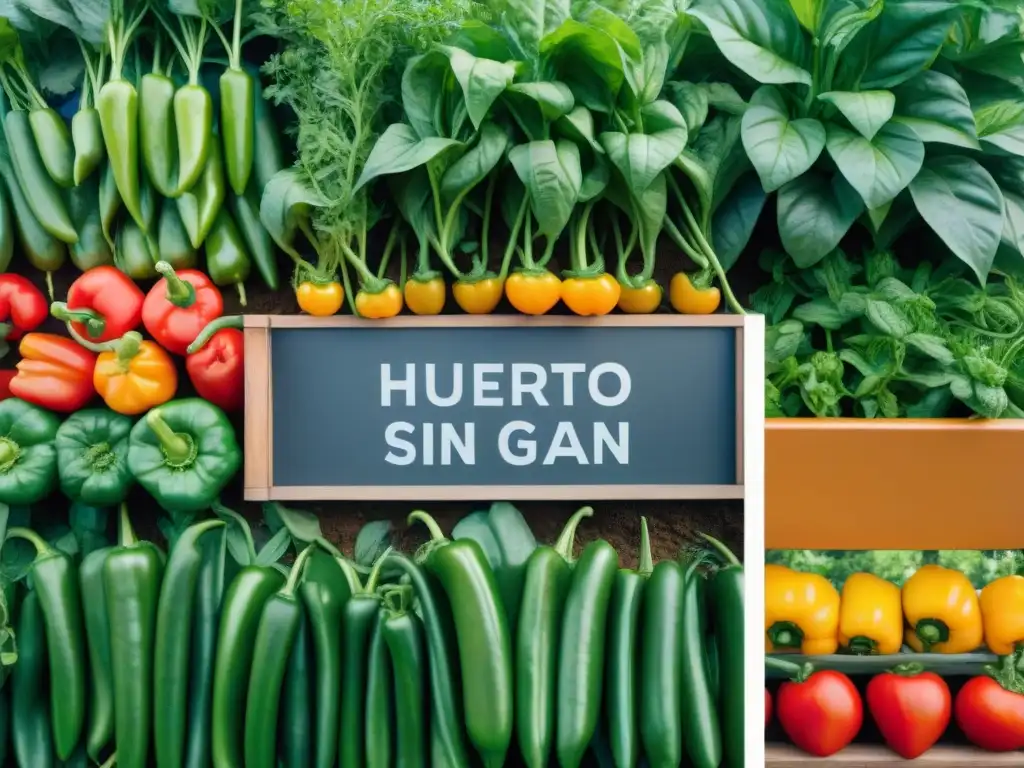 Un huerto urbano diverso y vibrante, con cultivos sin gluten, cuidado con esmero