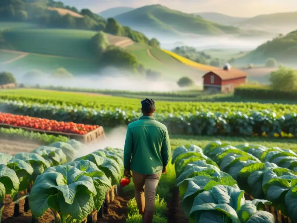 Un idílico campo orgánico con cultivos variados y coloridos