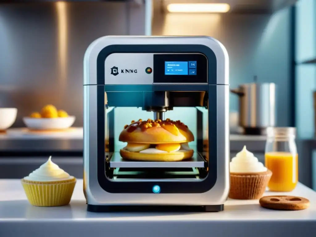 Una impresionante impresión 3D de alimentos sin gluten en una cocina futurista