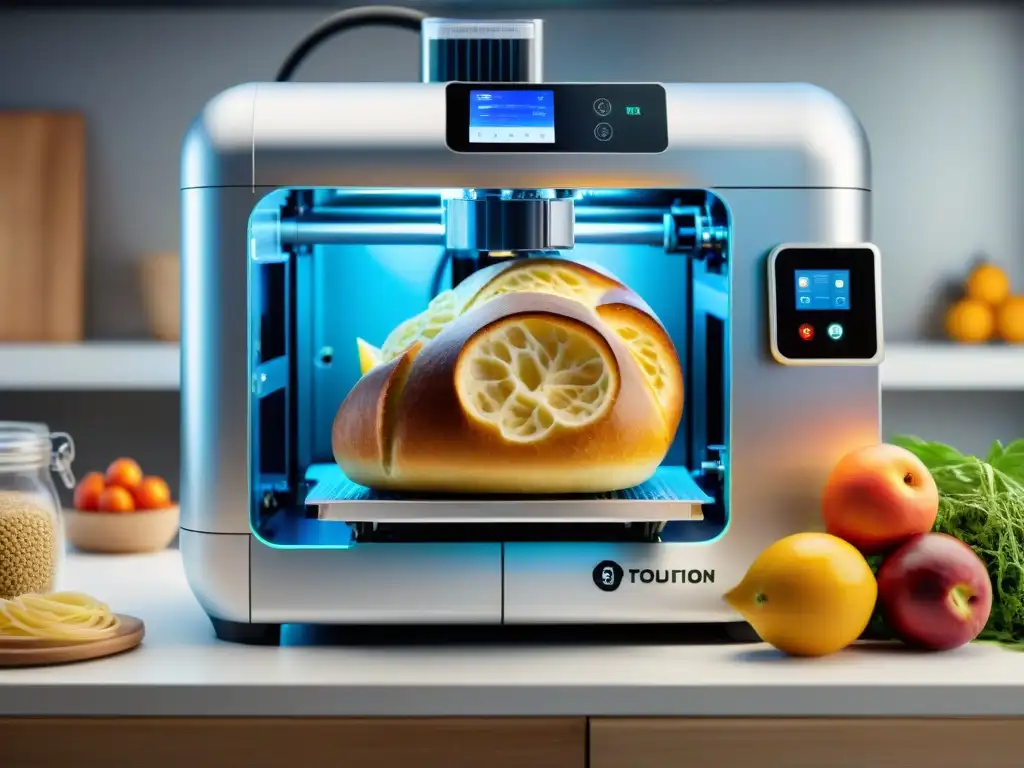 Una impresionante impresora 3D creando alimentos sin gluten con precisión artística y tecnología innovadora