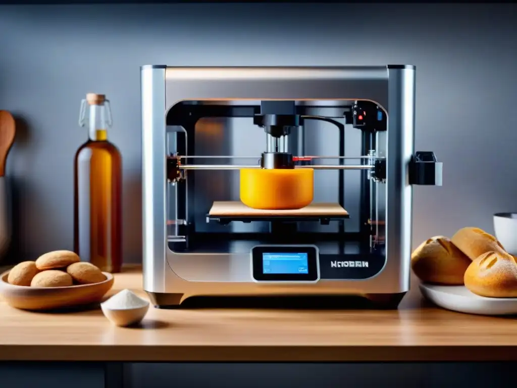 Una impresionante impresora 3D para cocina sin gluten en un ambiente moderno y luminoso