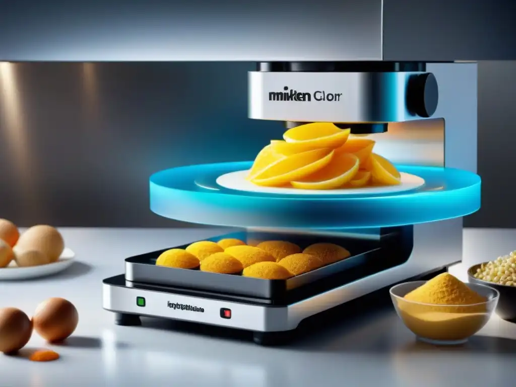 'Innovadora impresión 3D de alimentos sin gluten en cocina futurista