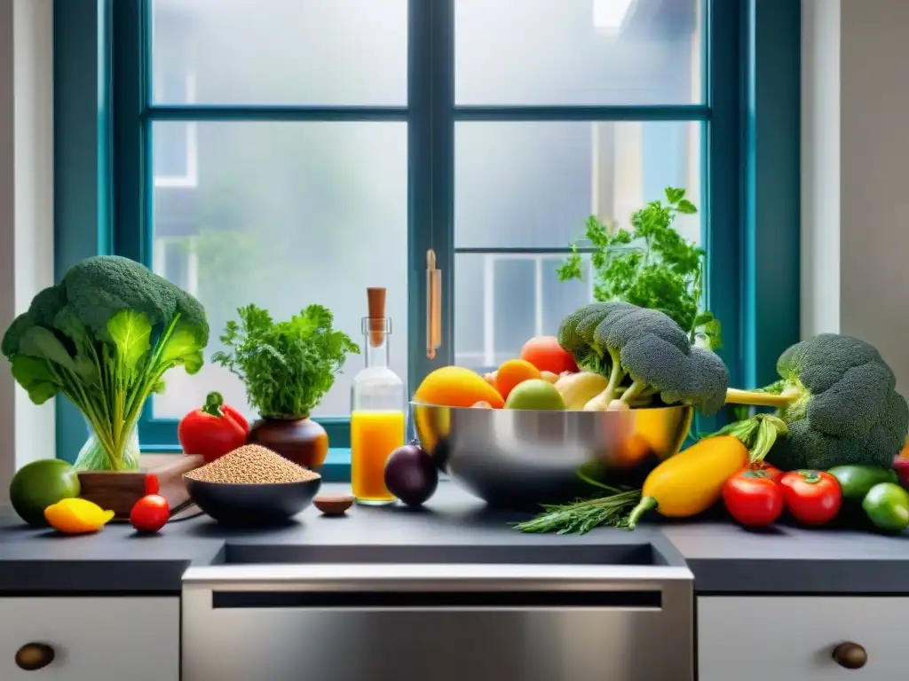 Encantadora cocina llena de ingredientes glutenfree frescos y vibrantes Un rincón de cocina inspirador con ingredientes sin gluten frescos y coloridos