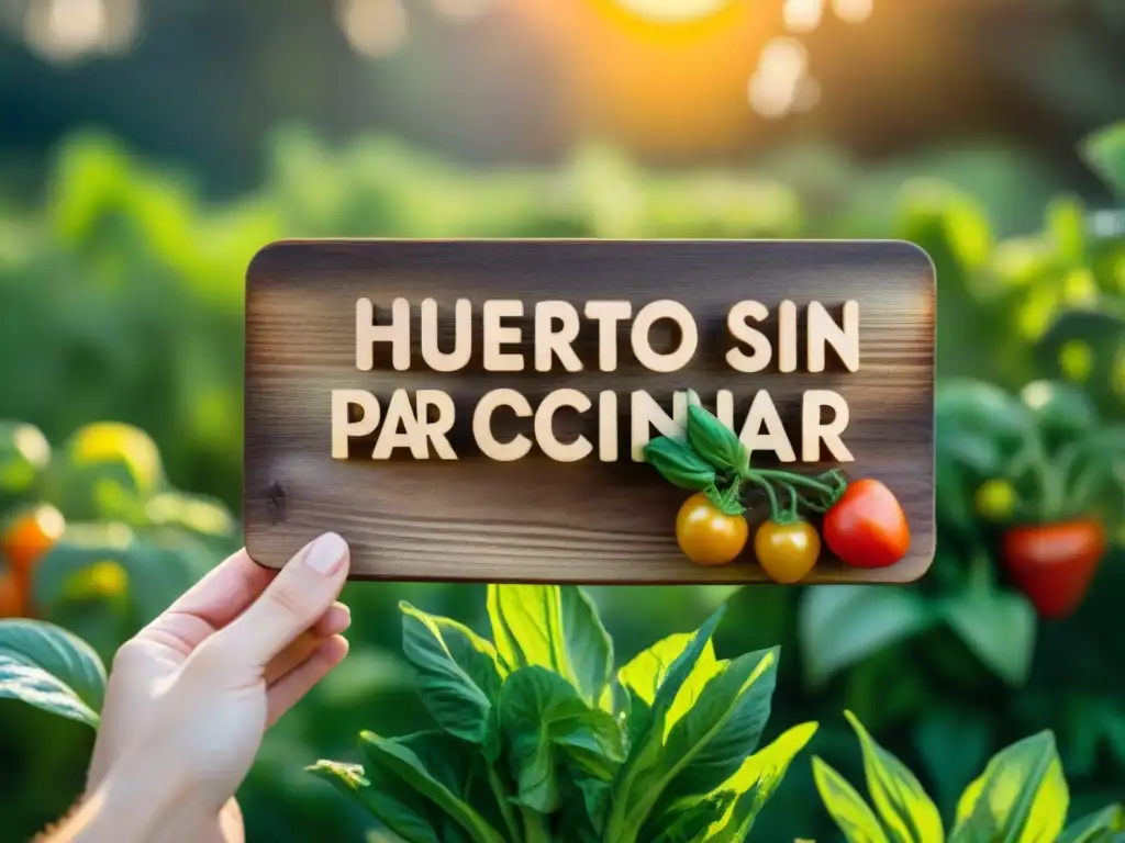 Un jardín exuberante y vibrante con productos sin gluten, iluminado por el sol