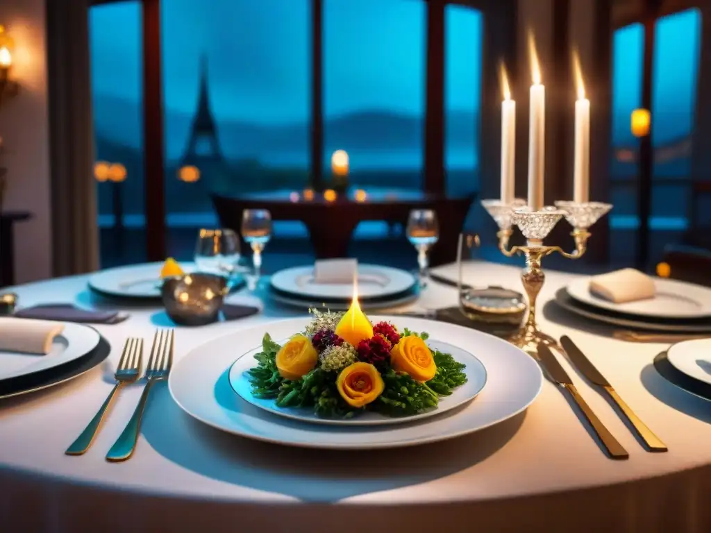 Un lujoso banquete sin gluten con recetas de cena de lujo, en una mesa elegantemente decorada con cristalería y flores frescas