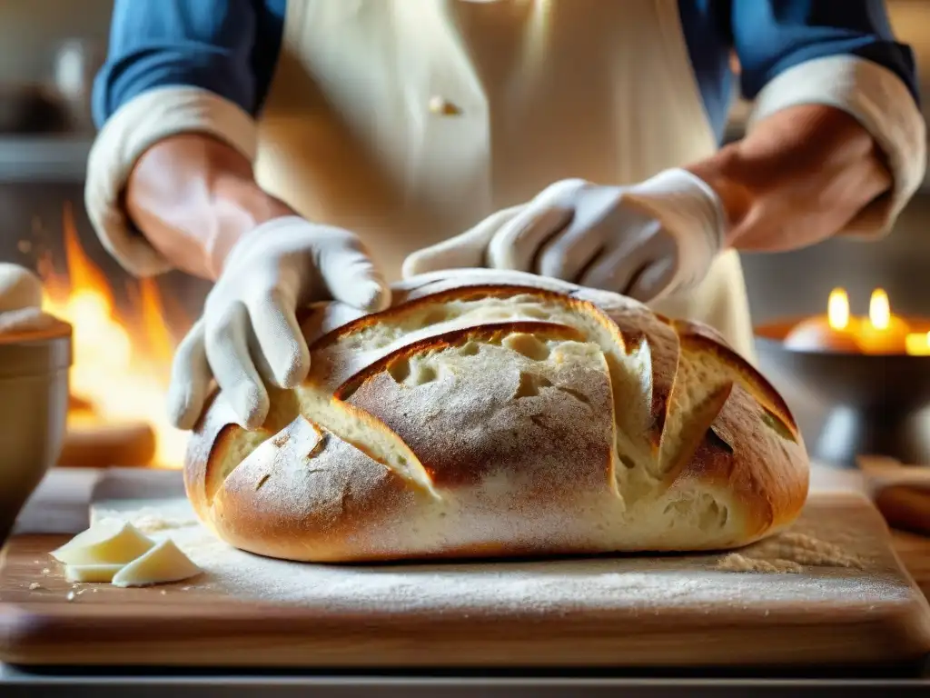 El maestro panadero moldea con precisión un pan sin gluten, con detalles ultra realistas