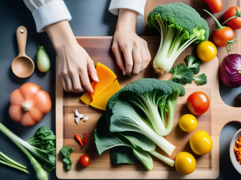 Manos preparando coloridas verduras para kimchi sin gluten receta fácil