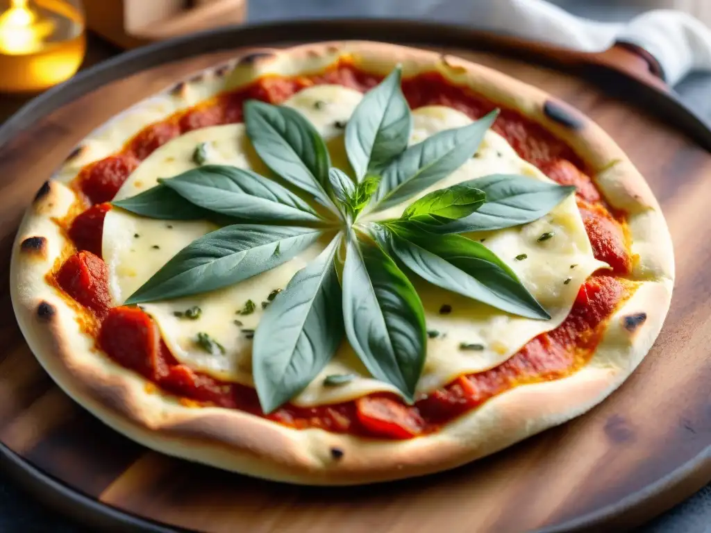 Masa pizza sin gluten crujiente en tabla rústica con hierbas aromáticas