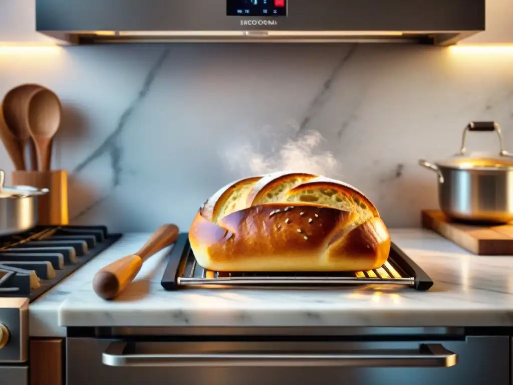 El mejor horno para recetas sin gluten: ambiente acogedor con horno de acero inoxidable horneando pan sin gluten