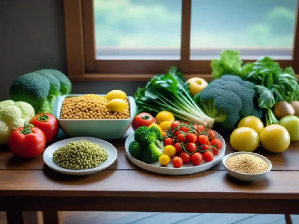 Planificación de menús sin gluten: una comida colorida y equilibrada sobre mesa de madera, resaltando su frescura y nutrición