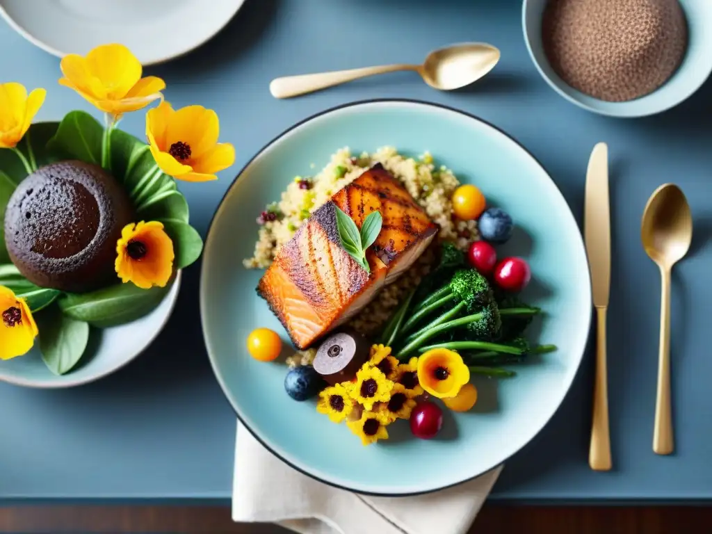 Menús sin gluten saludables semanales: mesa elegante con variedad de platos coloridos y nutritivos