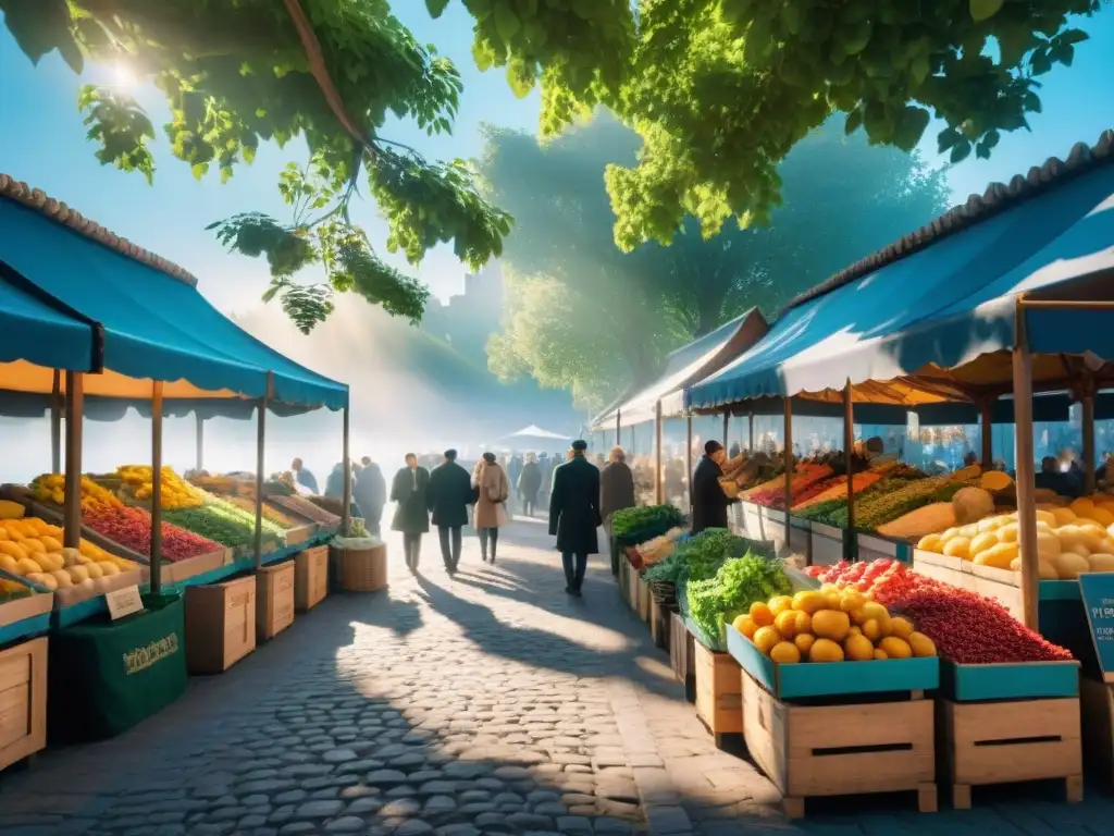 Mercado al aire libre en una ciudad europea: productos frescos, especias coloridas y productos sin gluten