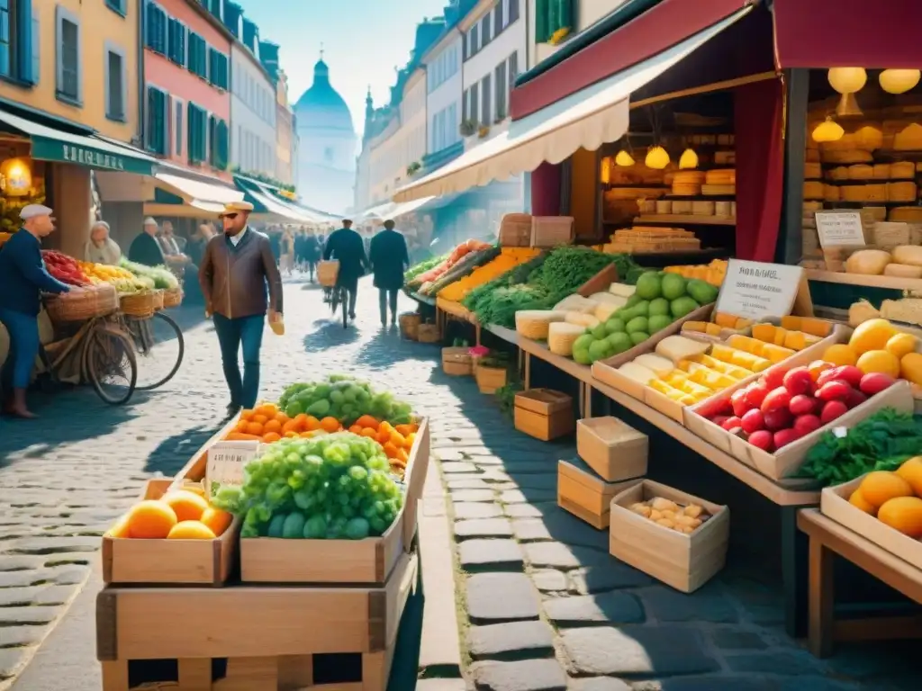 Un mercado al aire libre en un encantador pueblo europeo con productos frescos y sin gluten en exhibición