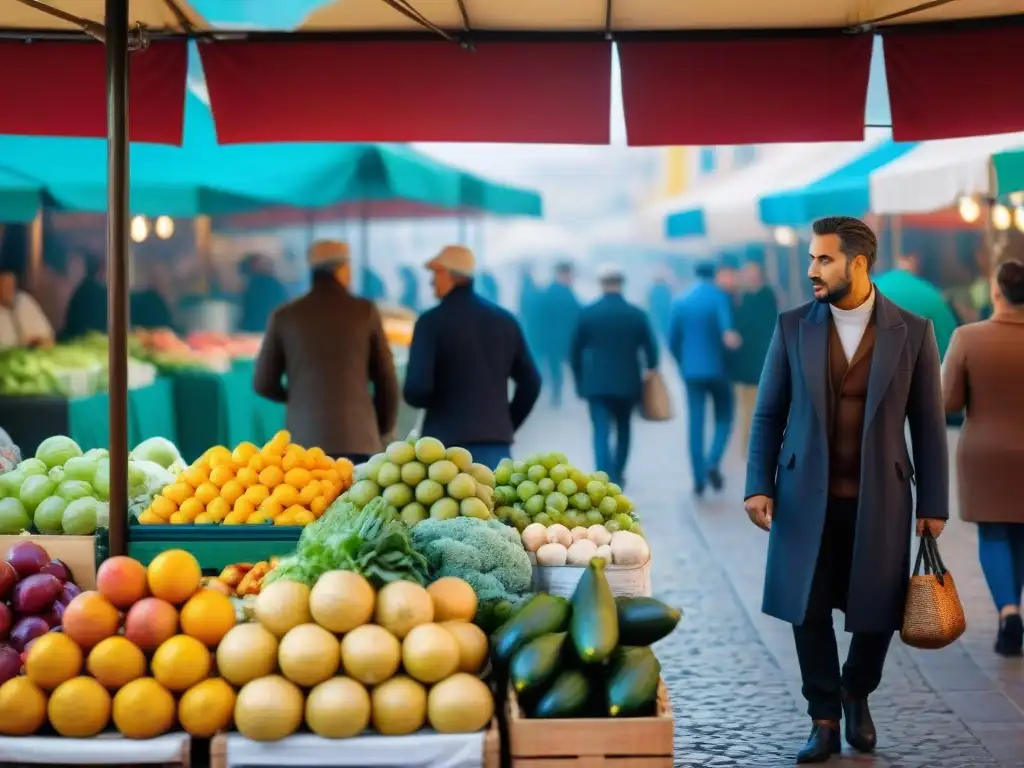 Un mercado al aire libre en Cádiz rebosante de frutas, verduras y productos locales frescos