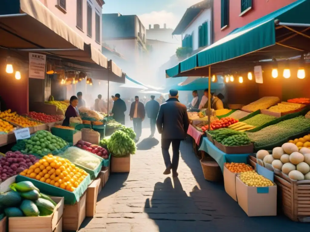 Un mercado al aire libre en América Latina rebosante de productos frescos y coloridos para recetas sin gluten